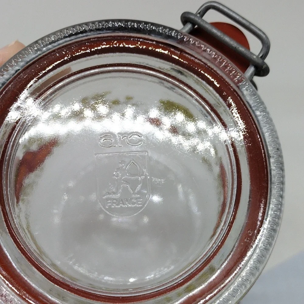 Vintage Arc France Spice‎ of Life Print Glass Hinged Canister 1 Liter
